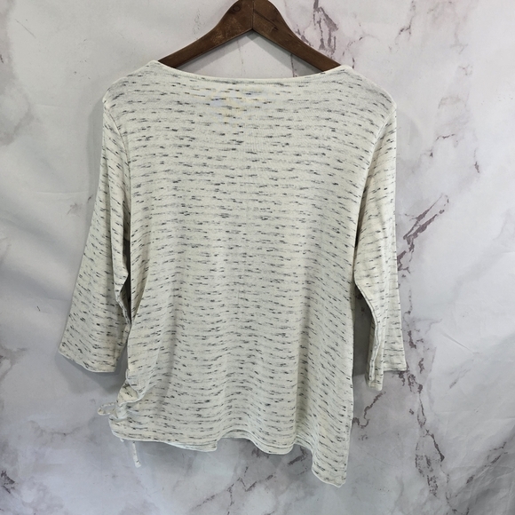J Jill Shirt Womens Large Gray Speckled Neutral Ruched Tie Quarter Sleeve Pure - Picture 5 of 11